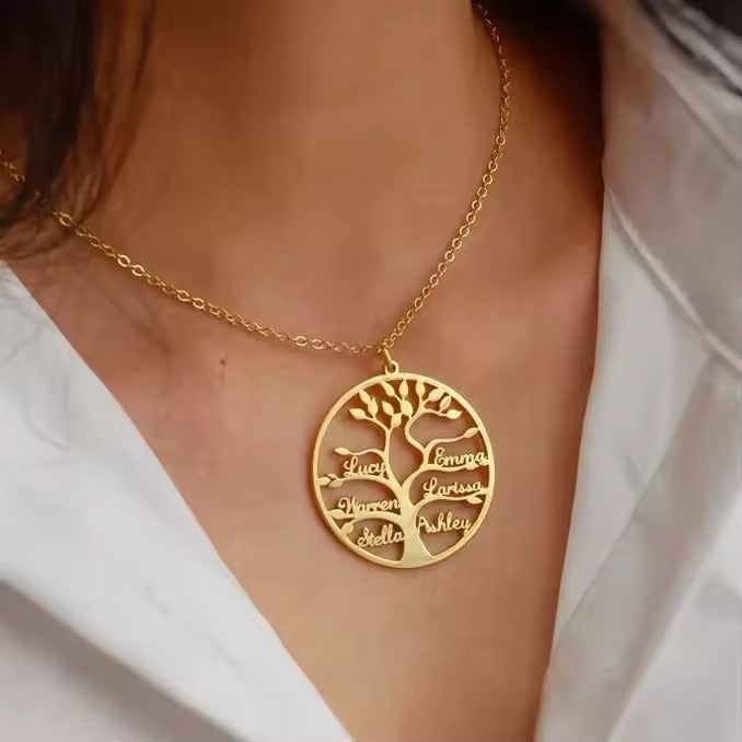 🌳 Personalised Tree of Life Stainless Steel Pendant Necklace – Up to 4 Engraved Names ✨