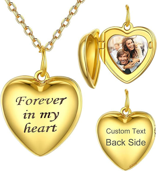 💖 Personalised Heart Locket Necklace with Engraved Text and Photo 💖