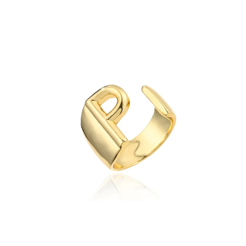 Hollow A-Z Letter Adjustable Opening Ring For Women – Gold Plated