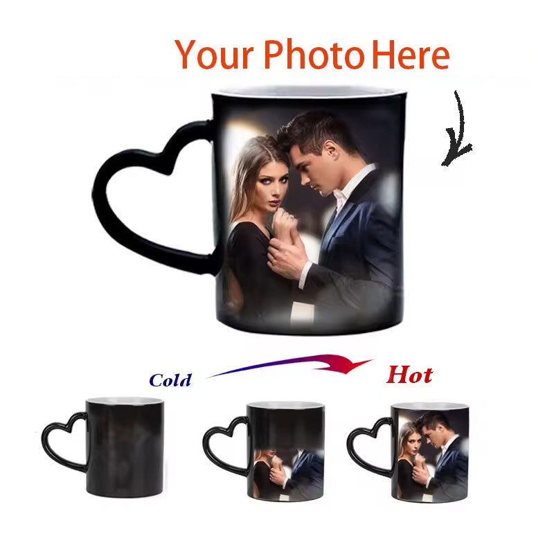 ❤️ Personalised Heat-Activated Photo Changing Mug with Heart Handle – Reveal Your Love with Every Sip! ☕📸