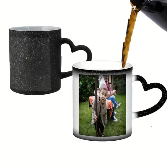 ❤️ Personalised Heat-Activated Photo Changing Mug with Heart Handle – Reveal Your Love with Every Sip! ☕📸