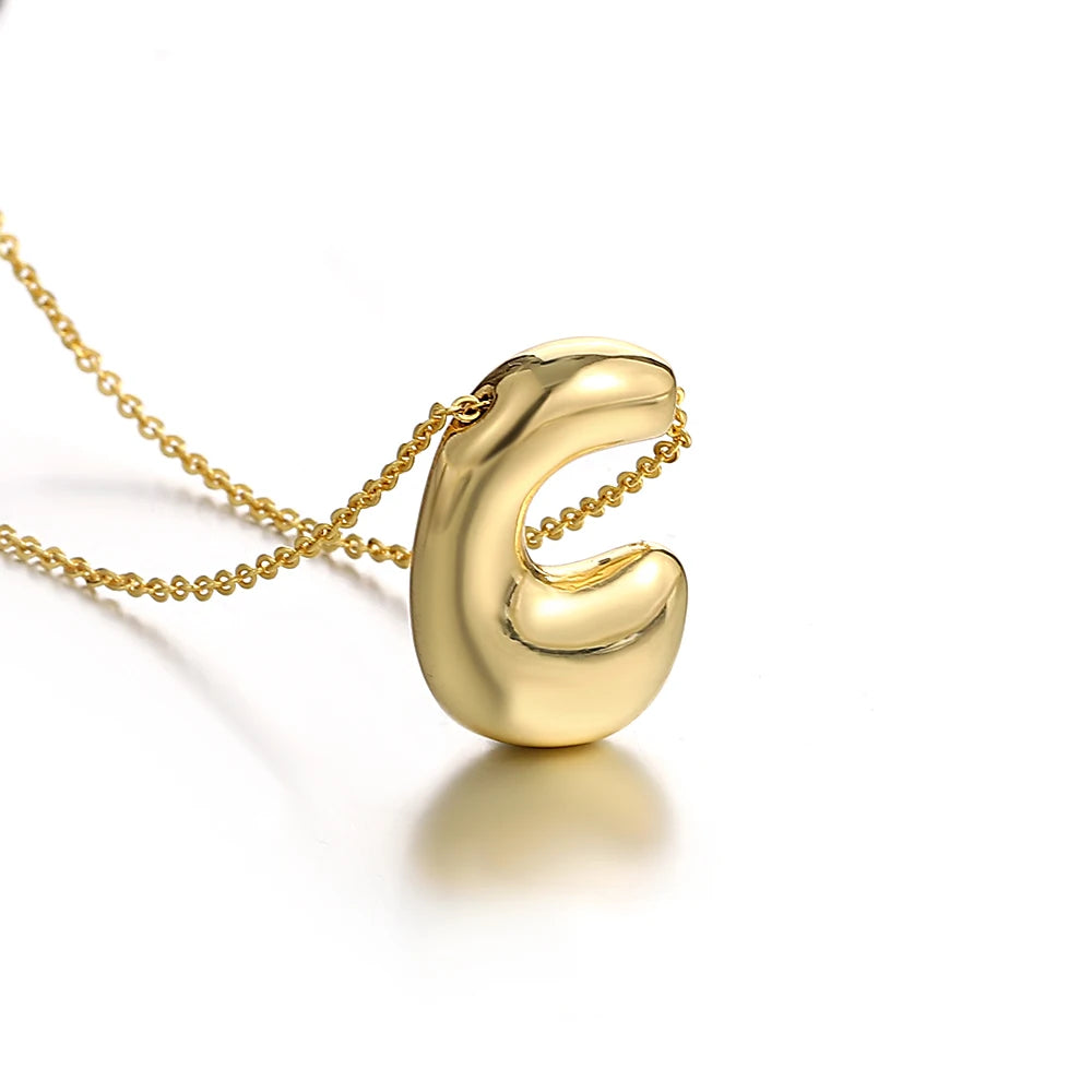 Custom Name Initial Chunky Balloon Bubble Letter Necklace - Gold Plated