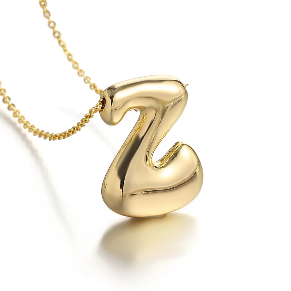 Custom Name Initial Chunky Balloon Bubble Letter Necklace - Gold Plated
