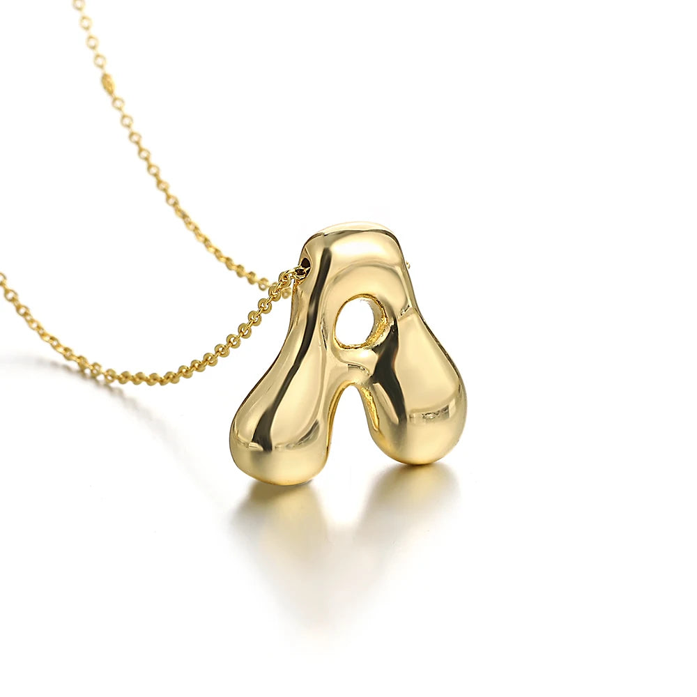 Custom Name Initial Chunky Balloon Bubble Letter Necklace - Gold Plated