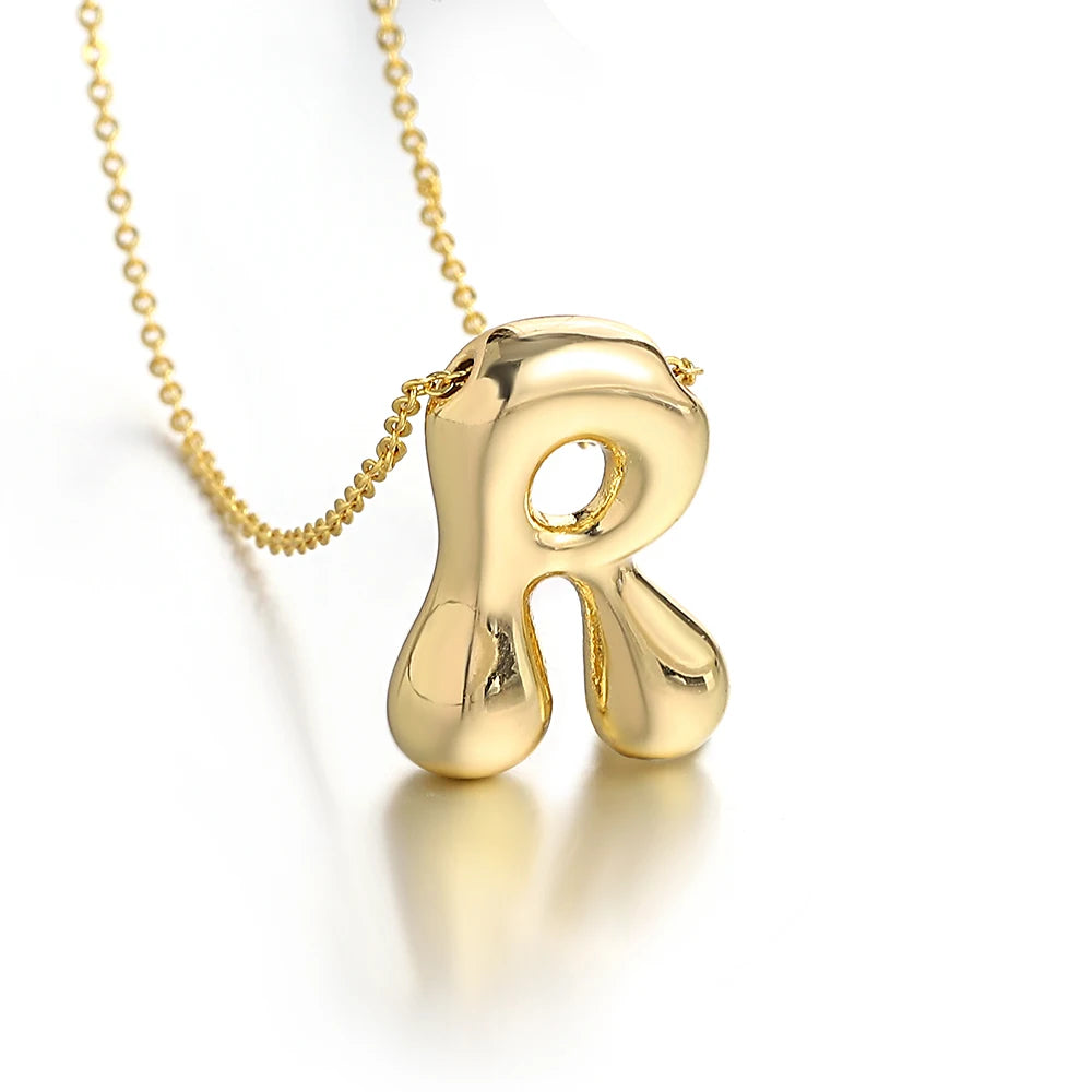 Custom Name Initial Chunky Balloon Bubble Letter Necklace - Gold Plated