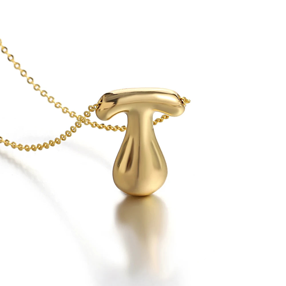 Custom Name Initial Chunky Balloon Bubble Letter Necklace - Gold Plated