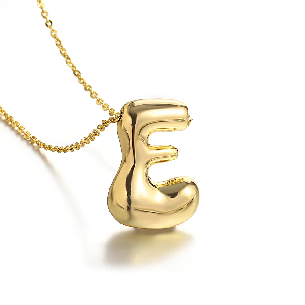 Custom Name Initial Chunky Balloon Bubble Letter Necklace - Gold Plated