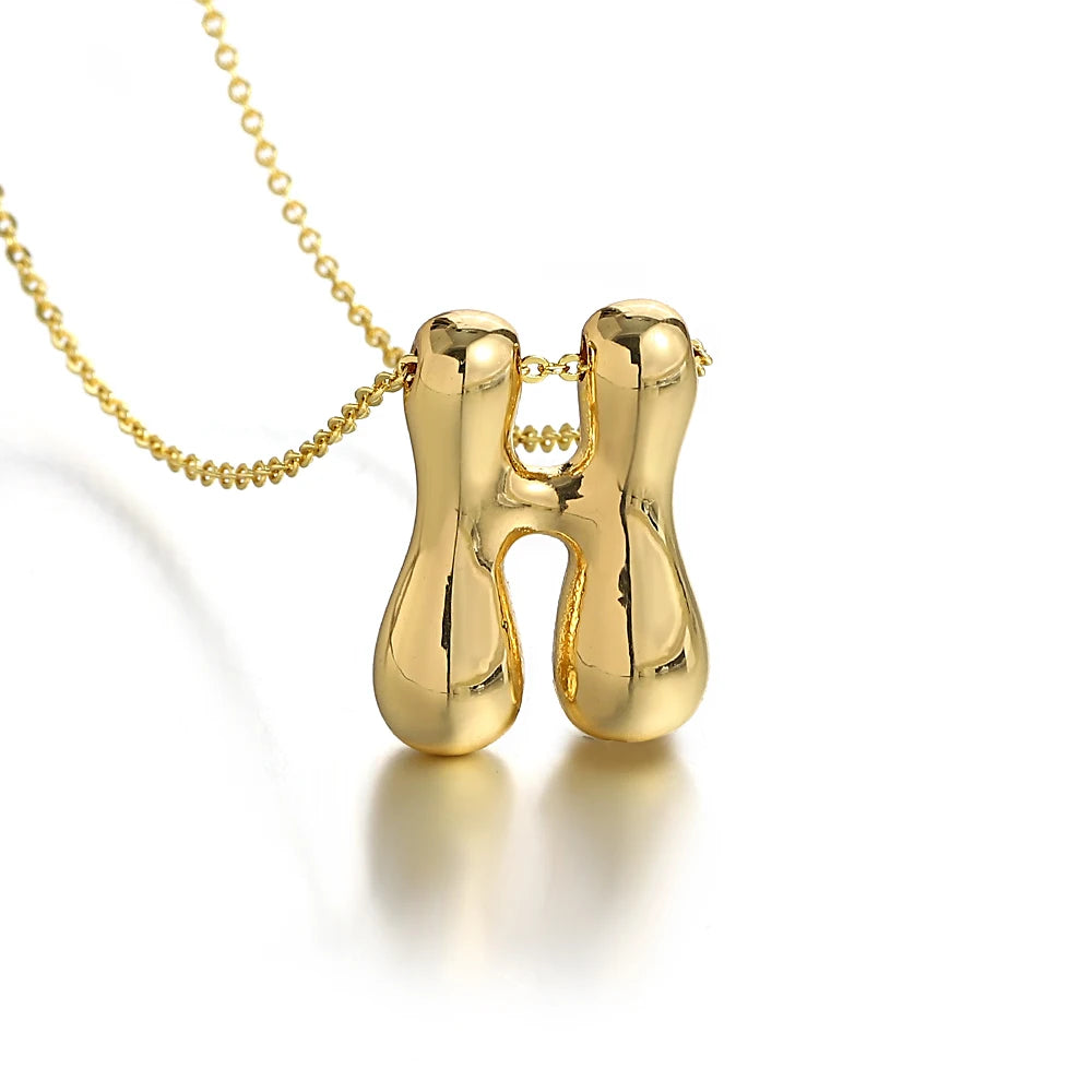 Custom Name Initial Chunky Balloon Bubble Letter Necklace - Gold Plated