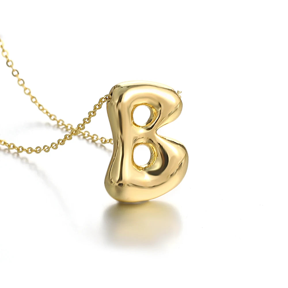 Custom Name Initial Chunky Balloon Bubble Letter Necklace - Gold Plated