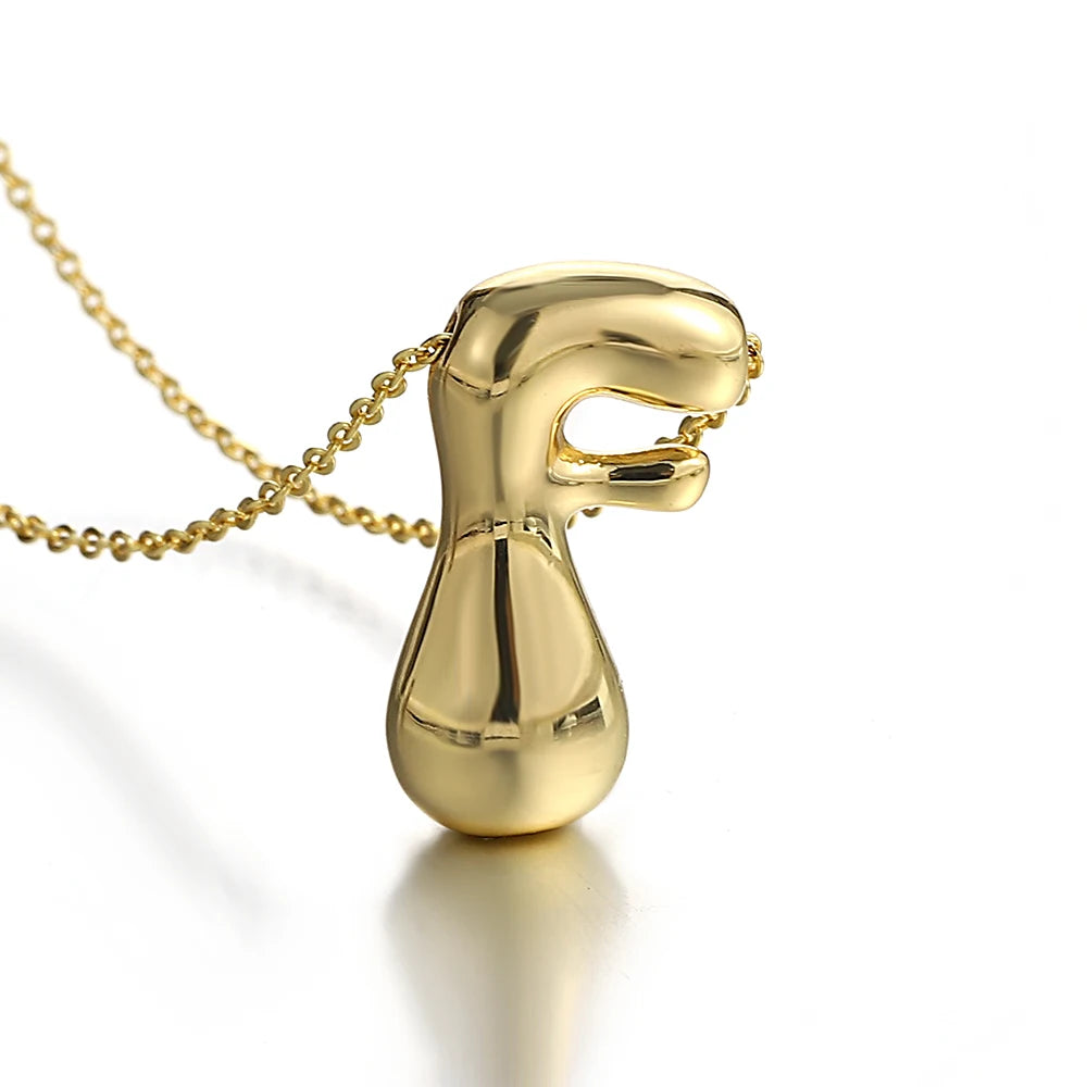 Custom Name Initial Chunky Balloon Bubble Letter Necklace - Gold Plated