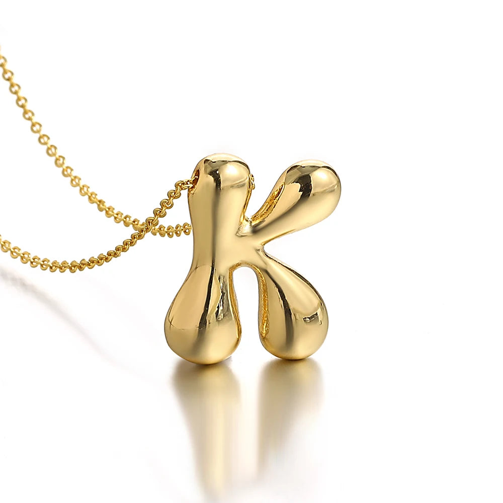 Custom Name Initial Chunky Balloon Bubble Letter Necklace - Gold Plated