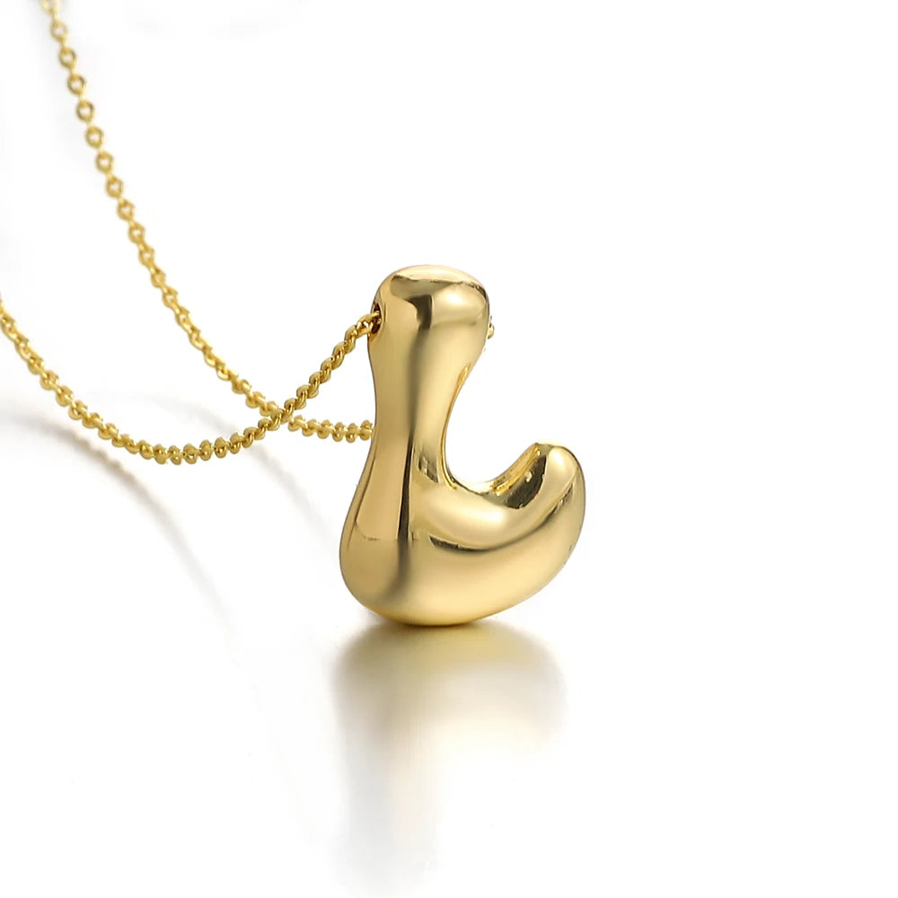 Custom Name Initial Chunky Balloon Bubble Letter Necklace - Gold Plated