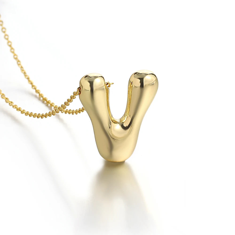 Custom Name Initial Chunky Balloon Bubble Letter Necklace - Gold Plated