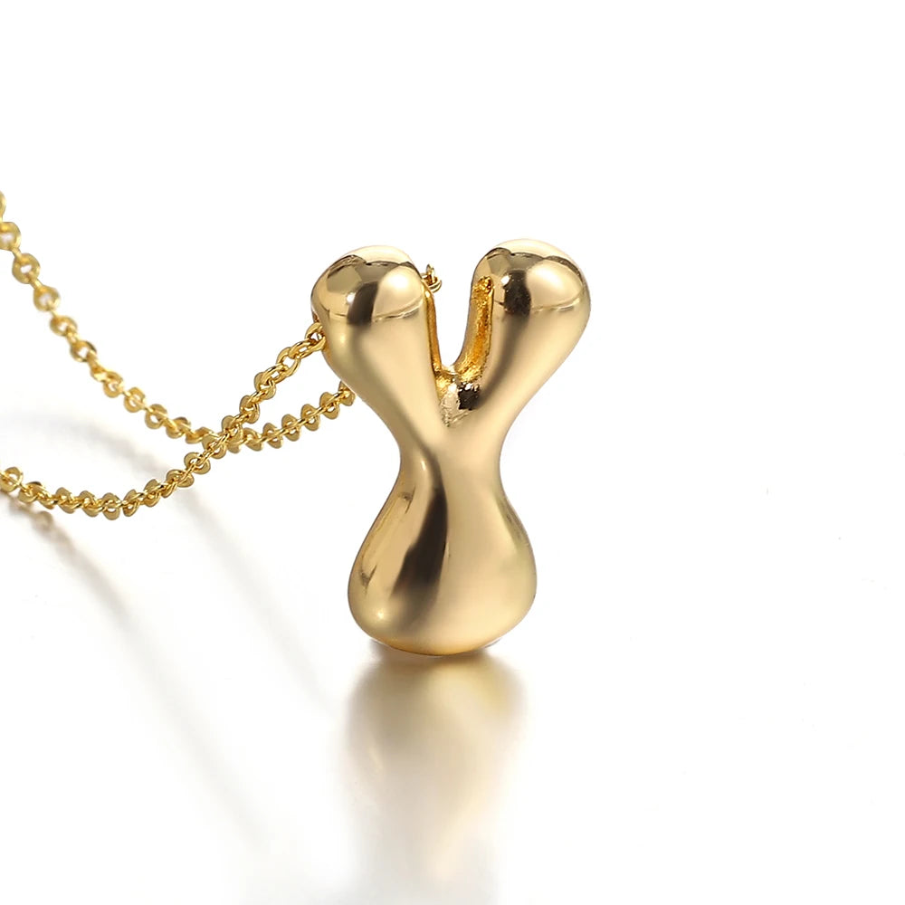 Custom Name Initial Chunky Balloon Bubble Letter Necklace - Gold Plated