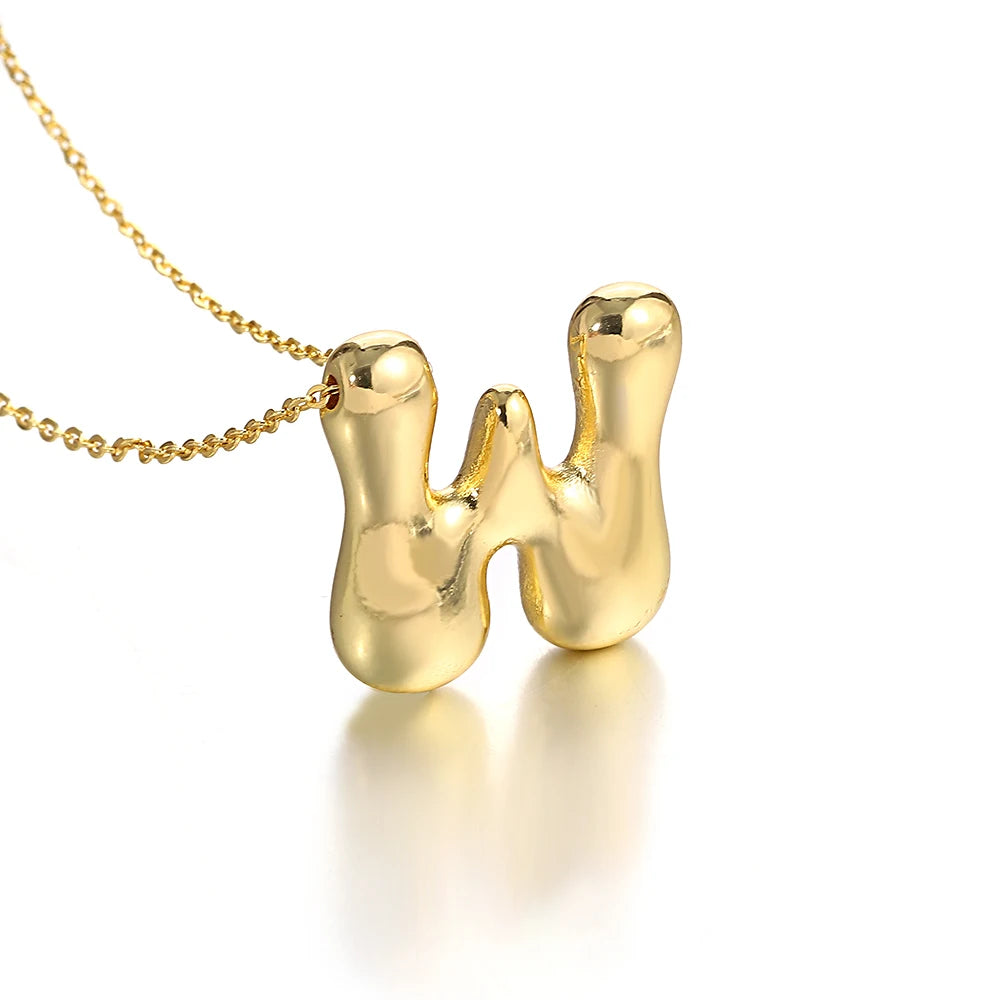 Custom Name Initial Chunky Balloon Bubble Letter Necklace - Gold Plated