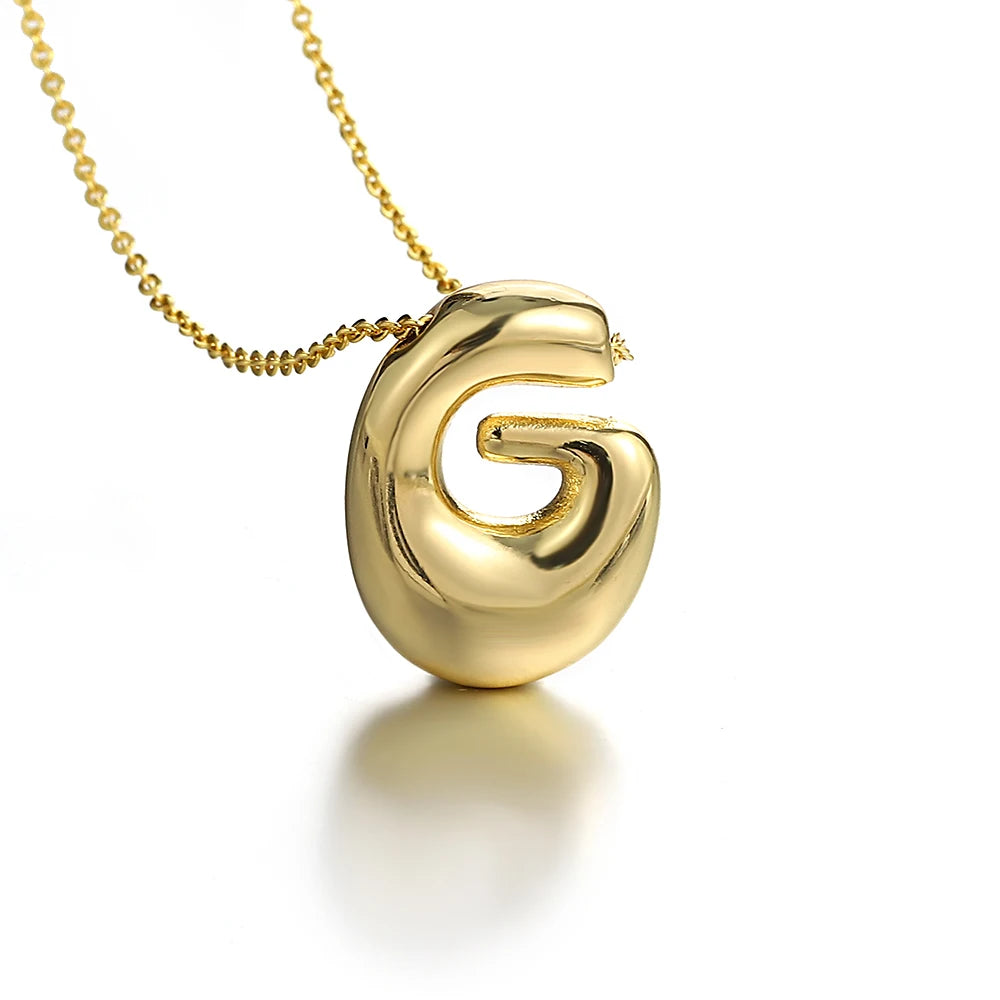 Custom Name Initial Chunky Balloon Bubble Letter Necklace - Gold Plated