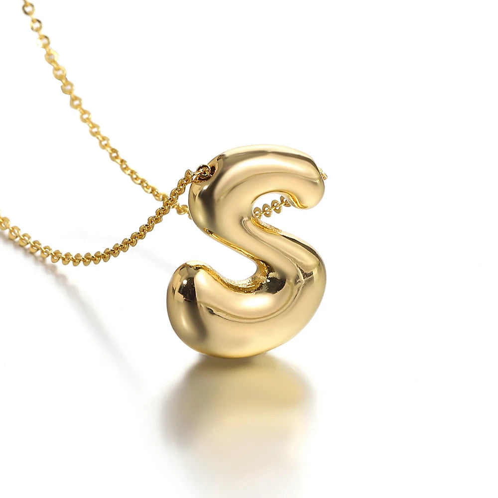 Custom Name Initial Chunky Balloon Bubble Letter Necklace - Gold Plated
