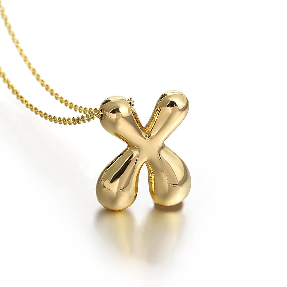 Custom Name Initial Chunky Balloon Bubble Letter Necklace - Gold Plated