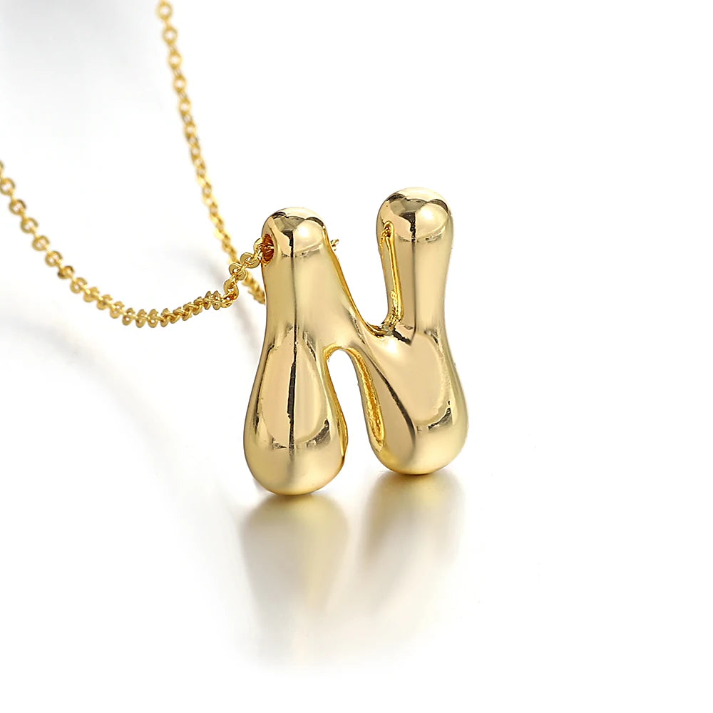 Custom Name Initial Chunky Balloon Bubble Letter Necklace - Gold Plated
