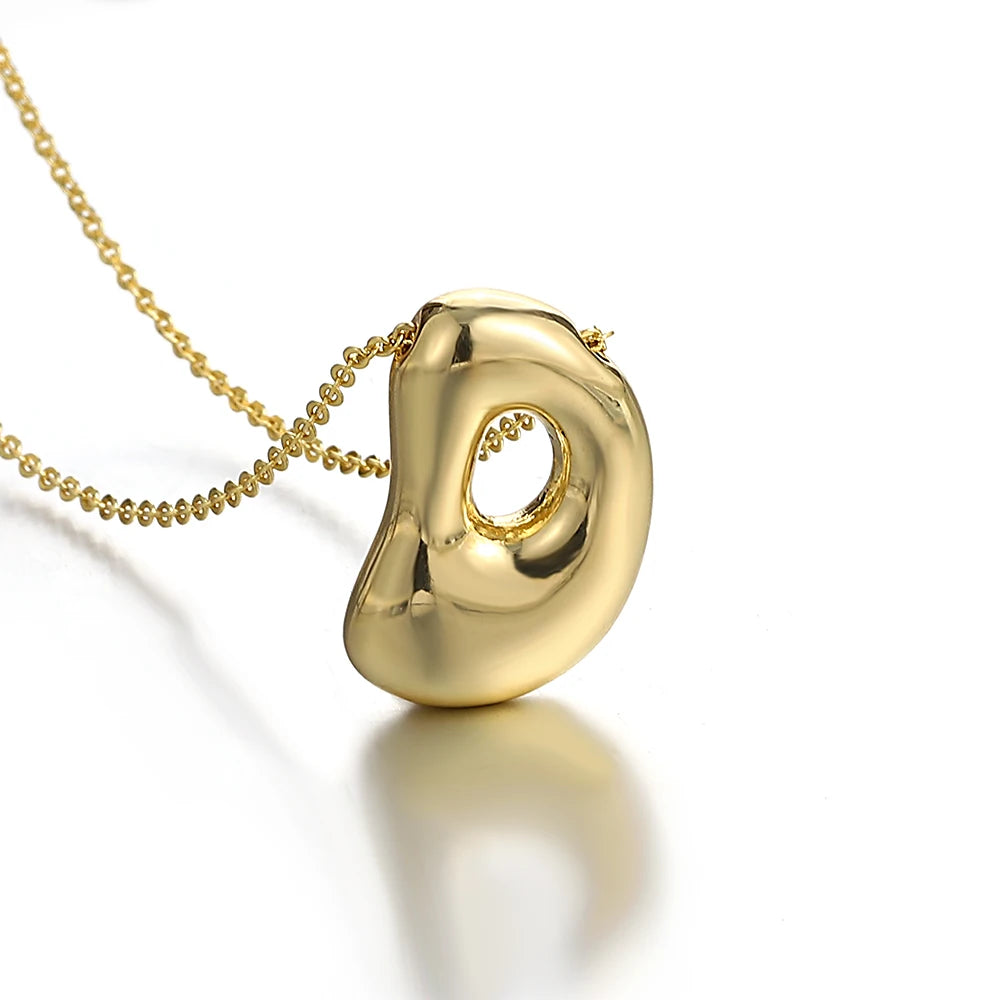 Custom Name Initial Chunky Balloon Bubble Letter Necklace - Gold Plated