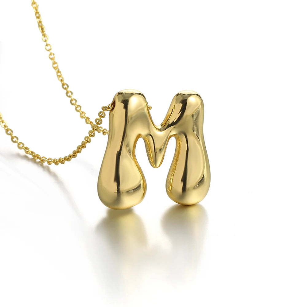 Custom Name Initial Chunky Balloon Bubble Letter Necklace - Gold Plated