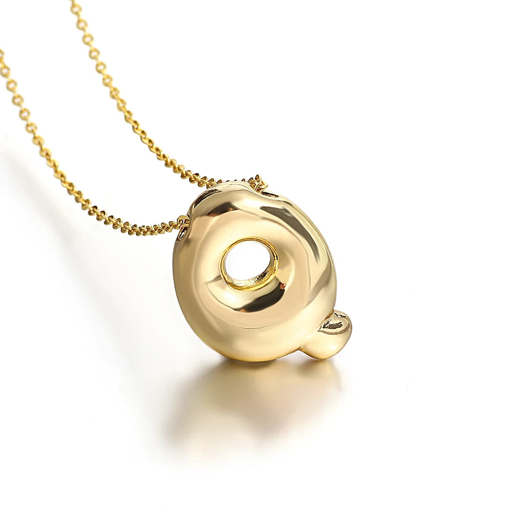 Custom Name Initial Chunky Balloon Bubble Letter Necklace - Gold Plated