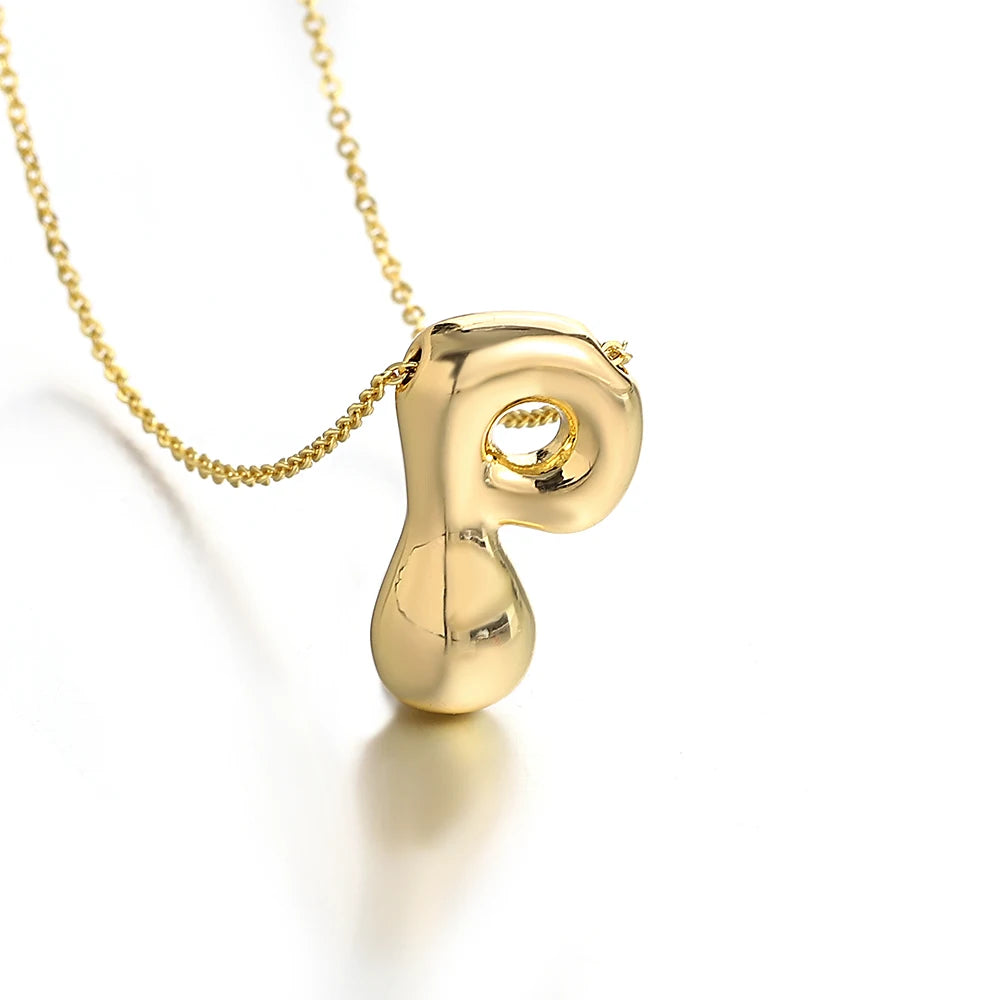 Custom Name Initial Chunky Balloon Bubble Letter Necklace - Gold Plated