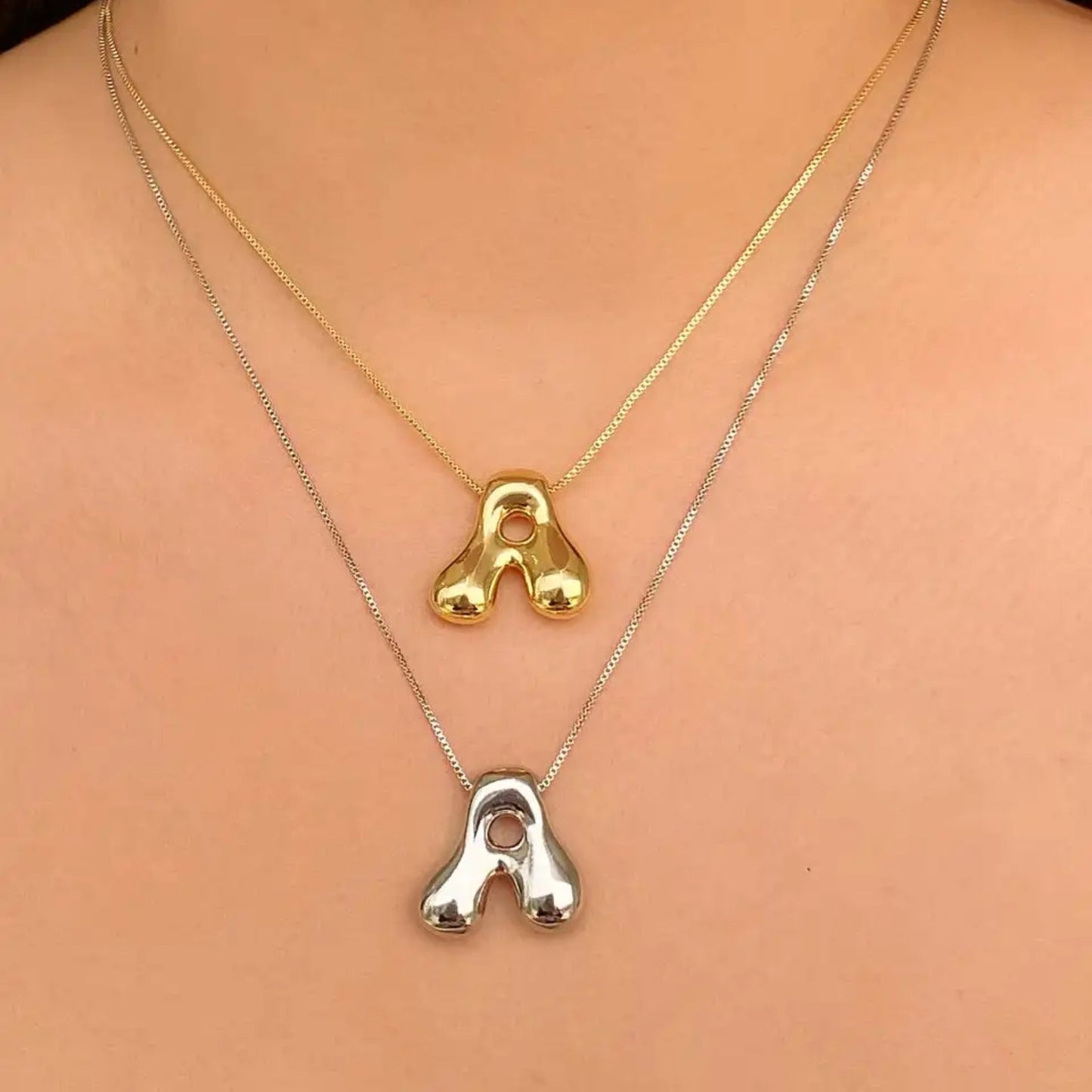 Custom Name Initial Chunky Balloon Bubble Letter Necklace - Gold Plated