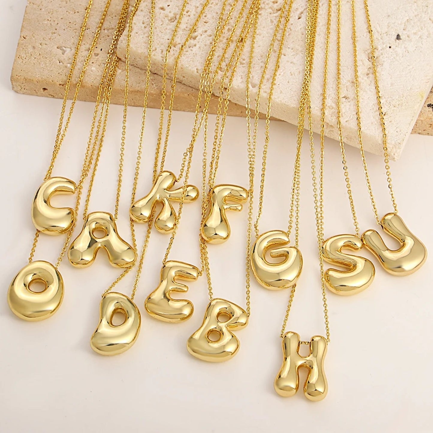 Custom Name Initial Chunky Balloon Bubble Letter Necklace - Gold Plated