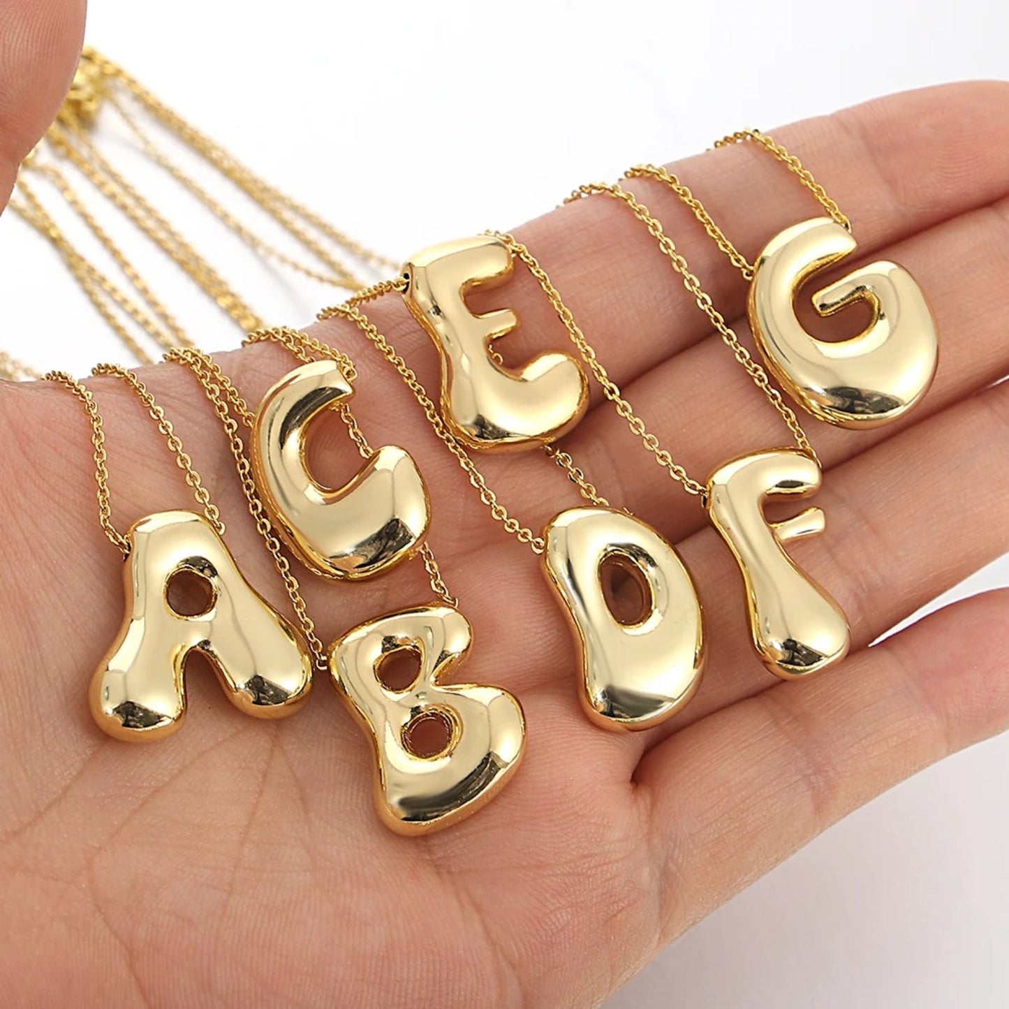 Custom Name Initial Chunky Balloon Bubble Letter Necklace - Gold Plated